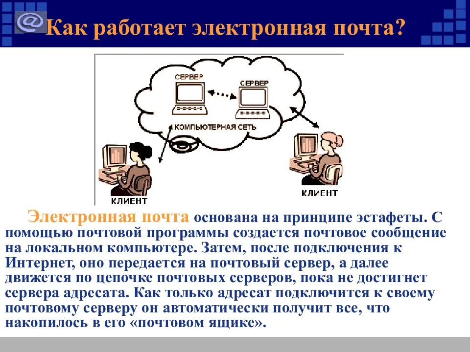 Опишите в общих чертах схему работы электронной почты информатика 9 класс