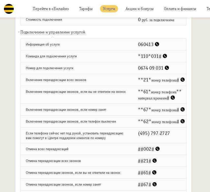 Билайн «переадресация вызова на другой номер»|услуга beeline